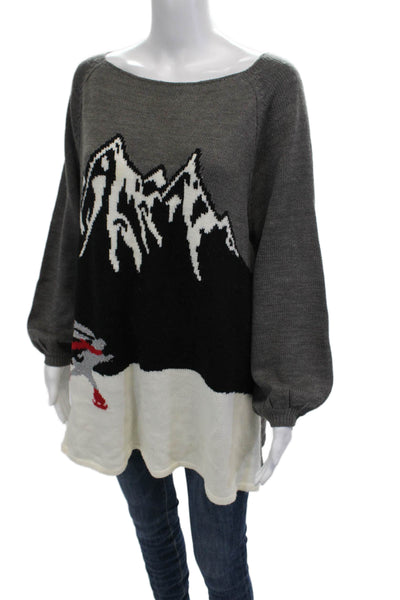 Style & Co Unisex Dark Gray Graphic Pullover Sweater Long Sleeve Size L