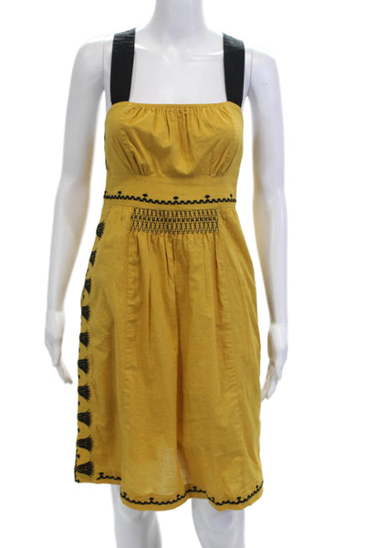 Floreat Womens Fit & Flare Sundress Yellow Cotton Square Neck Sleeveless Size 4