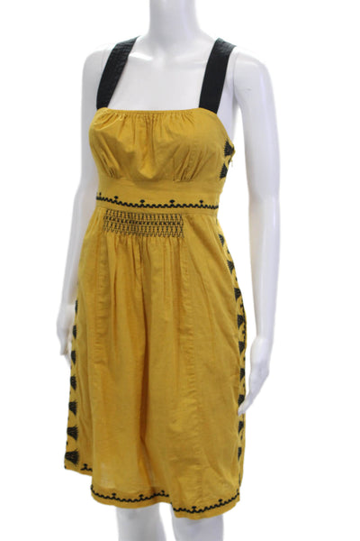 Floreat Womens Fit & Flare Sundress Yellow Cotton Square Neck Sleeveless Size 4