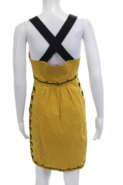 Floreat Womens Fit & Flare Sundress Yellow Cotton Square Neck Sleeveless Size 4