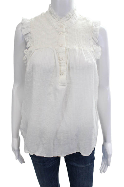 J Crew Women White Sleeveless High Neck Button Up Blouse Cotton Blend Size M