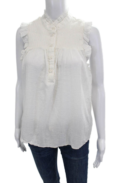 J Crew Women White Sleeveless High Neck Button Up Blouse Cotton Blend Size M