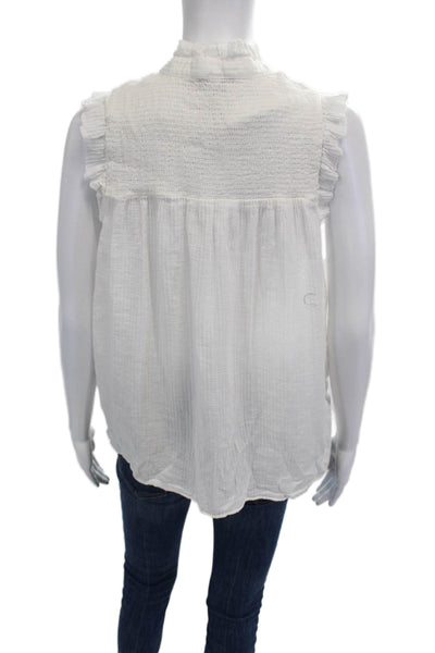 J Crew Women White Sleeveless High Neck Button Up Blouse Cotton Blend Size M