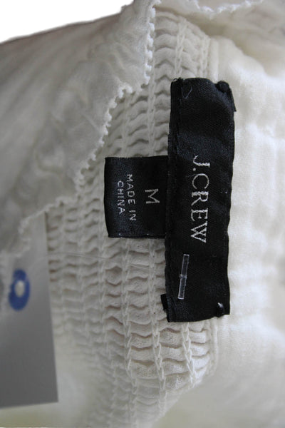 J Crew Women White Sleeveless High Neck Button Up Blouse Cotton Blend Size M