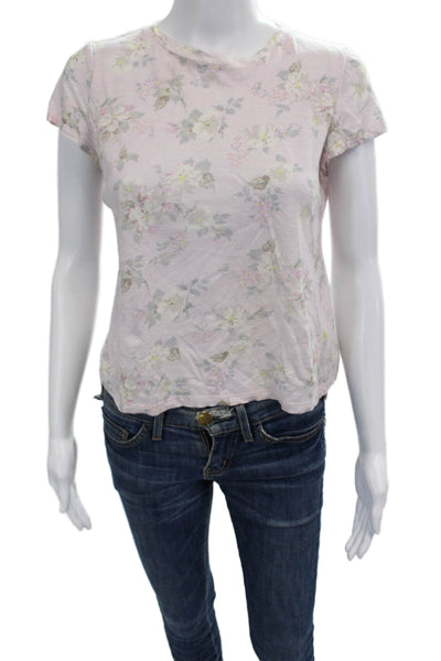 La Vie Women Cropped T-Shirt Pink Crew Neck Short Sleeve Linen Cotton Size S