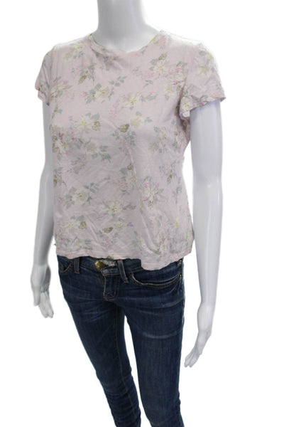 La Vie Women Cropped T-Shirt Pink Crew Neck Short Sleeve Linen Cotton Size S