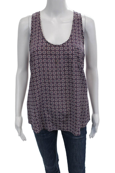 Splendid Women Silk Sleeveless Tank Geometric Round Neck Dark Blue Basic Size S