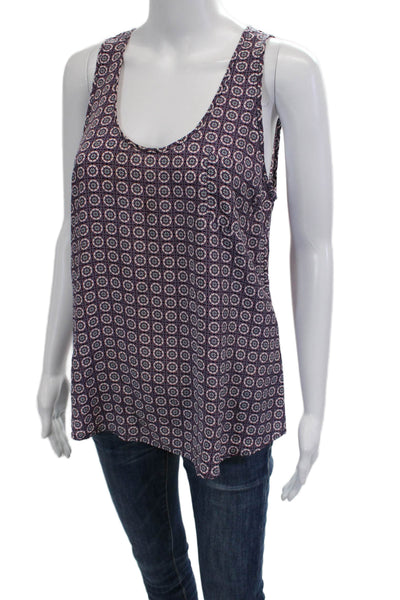 Splendid Women Silk Sleeveless Tank Geometric Round Neck Dark Blue Basic Size S