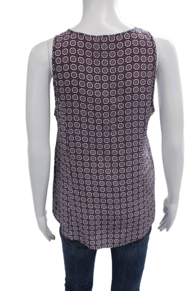 Splendid Women Silk Sleeveless Tank Geometric Round Neck Dark Blue Basic Size S