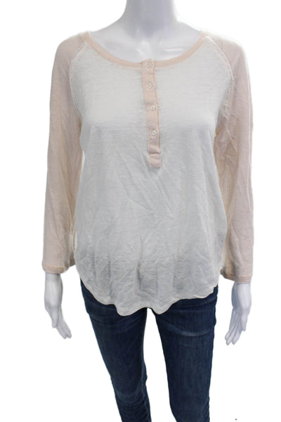 Rails Women White Linen T Shirt Long Sleeve Basic Petite Size S