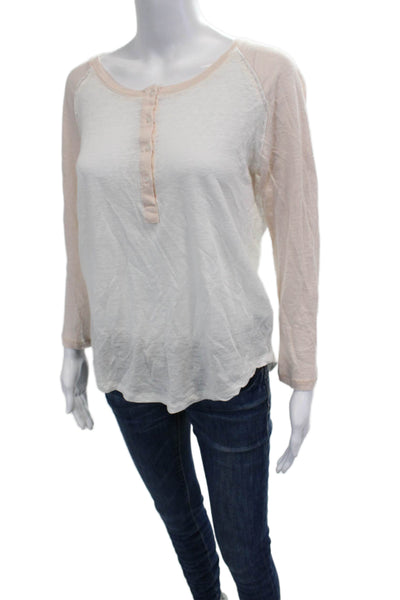 Rails Women White Linen T Shirt Long Sleeve Basic Petite Size S