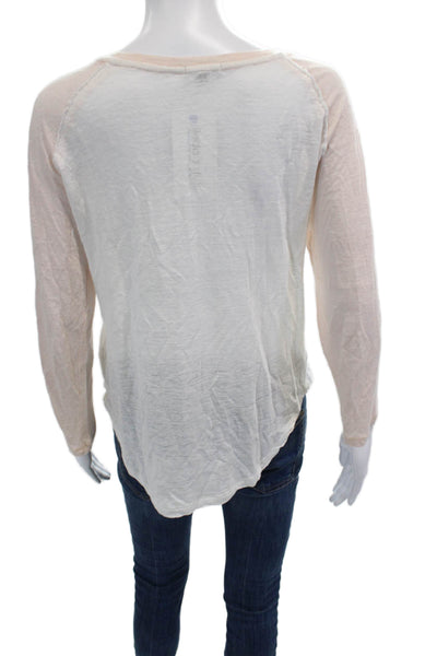 Rails Women White Linen T Shirt Long Sleeve Basic Petite Size S
