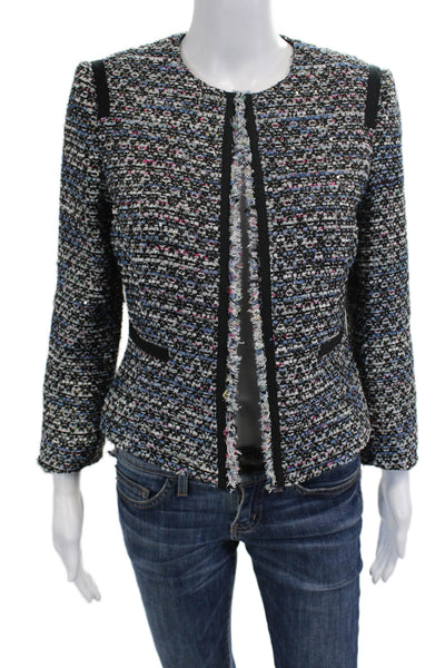 Tahari Women Black Designer Blazer Crew Neck Long Sleeve Size 4