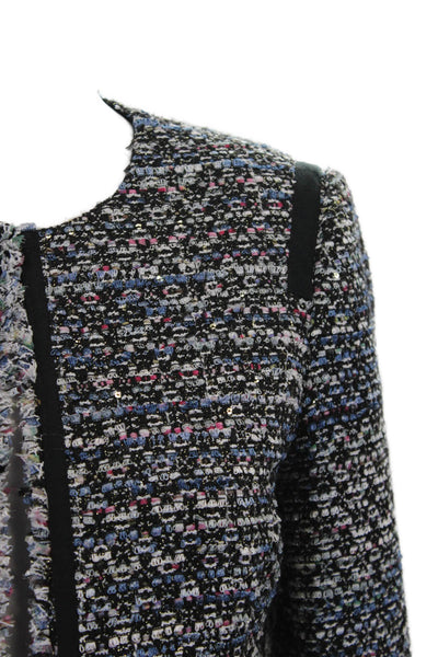 Tahari Women Black Designer Blazer Crew Neck Long Sleeve Size 4