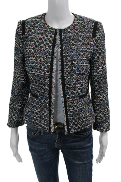 Tahari Women Black Designer Blazer Crew Neck Long Sleeve Size 4