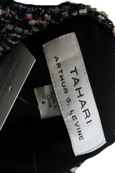 Tahari Women Black Designer Blazer Crew Neck Long Sleeve Size 4