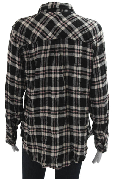 Rails Women Plaid Collared Button-Up Black Rayon Long Sleeve 90s Size L