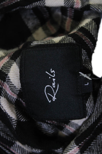 Rails Women Plaid Collared Button-Up Black Rayon Long Sleeve 90s Size L