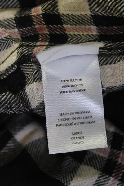 Rails Women Plaid Collared Button-Up Black Rayon Long Sleeve 90s Size L