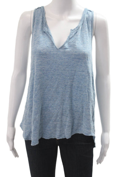 Athleta Women Basic Linen V Neck Sleeveless Tank Light Blue Size L