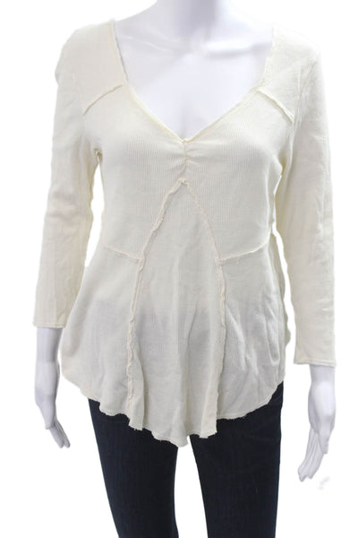 Intimately Free People Womens Boho Tunic V Neck 3/4 Sleeve Beige Size L