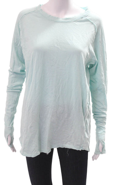 We The Free Women Basic Light Blue Cotton Crew Neck Long Sleeve T Shirt Size XS