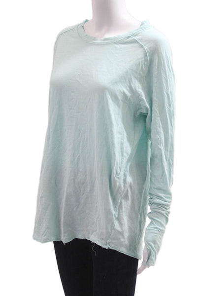 We The Free Women Basic Light Blue Cotton Crew Neck Long Sleeve T Shirt Size XS