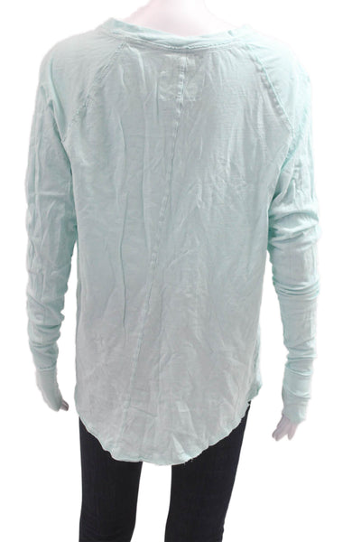 We The Free Women Basic Light Blue Cotton Crew Neck Long Sleeve T Shirt Size XS