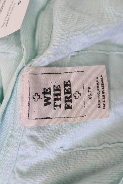 We The Free Women Basic Light Blue Cotton Crew Neck Long Sleeve T Shirt Size XS