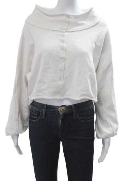 FP Movement Womens White Cropped Cotton Mock Neck Long Sleeve Sweater Size S