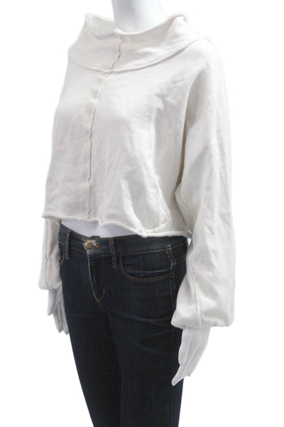 FP Movement Womens White Cropped Cotton Mock Neck Long Sleeve Sweater Size S