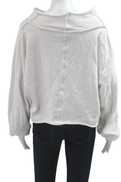FP Movement Womens White Cropped Cotton Mock Neck Long Sleeve Sweater Size S