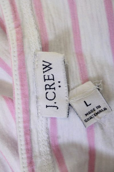 J Crew Women Pink Striped Cotton Basic T Shirt Round Neck 3/4 Sleeve Size L