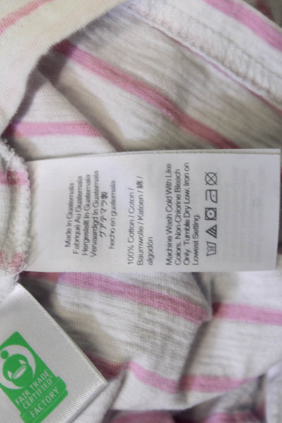 J Crew Women Pink Striped Cotton Basic T Shirt Round Neck 3/4 Sleeve Size L