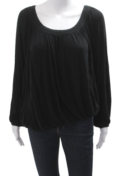 Free People Women Jersey Long Sleeve Round Neck Black Blouse Size L
