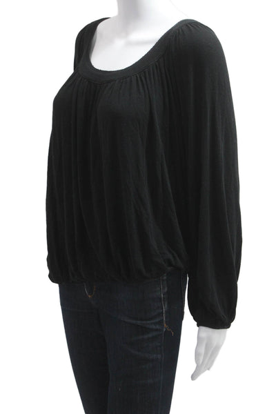Free People Women Jersey Long Sleeve Round Neck Black Blouse Size L