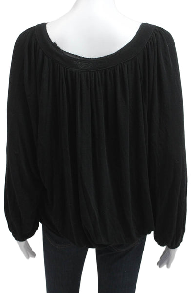 Free People Women Jersey Long Sleeve Round Neck Black Blouse Size L