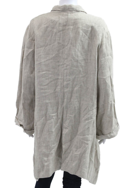 Bryn Walker Womens Linen One Button Long Sleeve Printed Blazer Light Brown Sz L