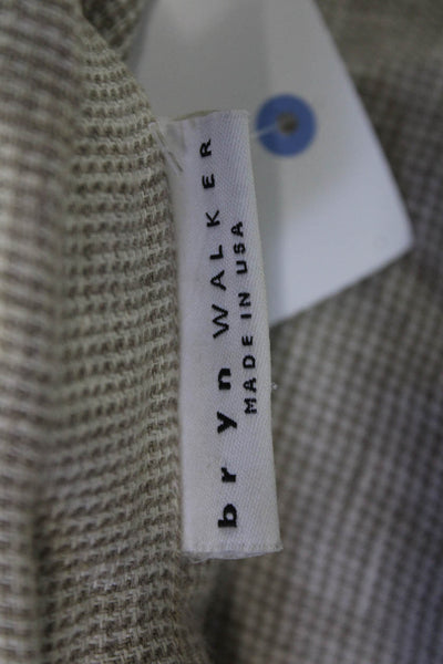 Bryn Walker Womens Linen One Button Long Sleeve Printed Blazer Light Brown Sz L