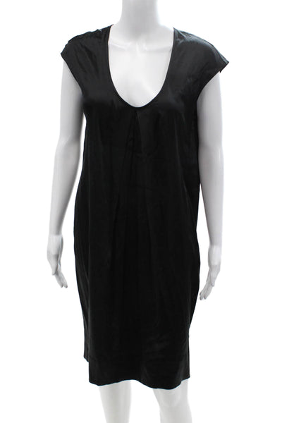 Vince Women Shift Dress Black V Neck Short Sleeve Cotton Knee Length Size M