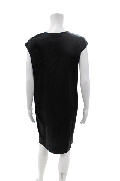 Vince Women Shift Dress Black V Neck Short Sleeve Cotton Knee Length Size M