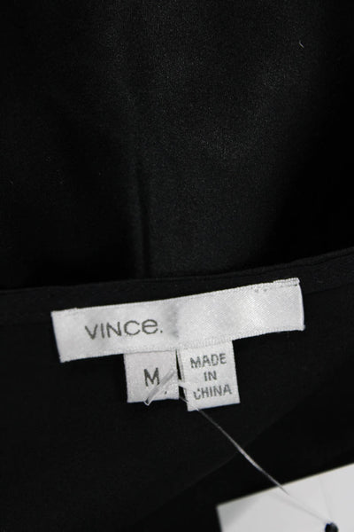 Vince Women Shift Dress Black V Neck Short Sleeve Cotton Knee Length Size M