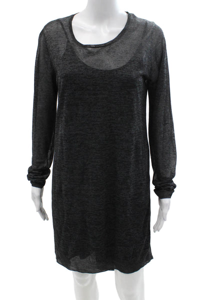 Theory Women Sweater Dress Charcoal Viscose Long Sleeve Knee Length Size L