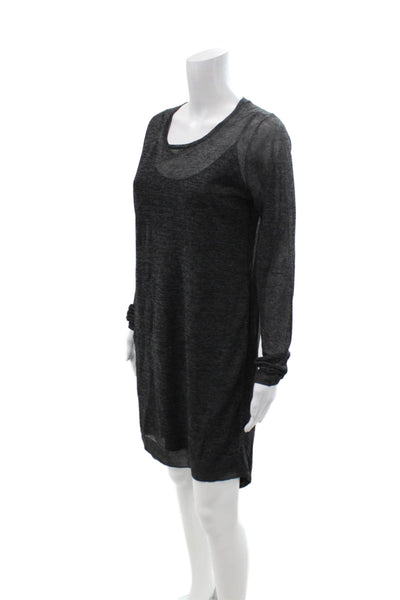 Theory Women Sweater Dress Charcoal Viscose Long Sleeve Knee Length Size L