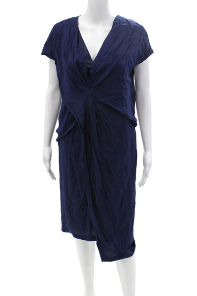 Helmut Helmut Lang Womens Sheath Dress Dark Blue V Neck Short Sleeve Size 12