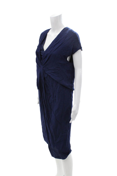 Helmut Helmut Lang Womens Sheath Dress Dark Blue V Neck Short Sleeve Size 12