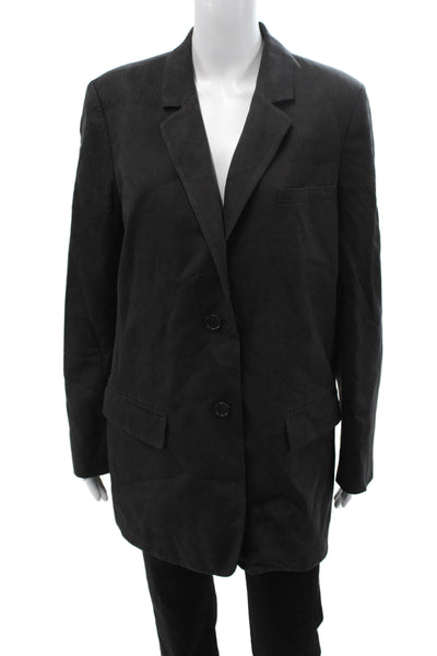 Everlane Womens Linen Notched Collar Buttoned Long Sleeve Blazer Black Size 14