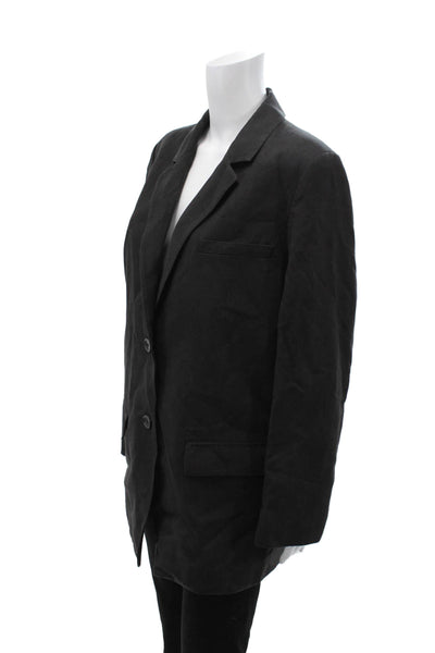Everlane Womens Linen Notched Collar Buttoned Long Sleeve Blazer Black Size 14