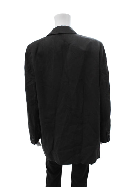 Everlane Womens Linen Notched Collar Buttoned Long Sleeve Blazer Black Size 14