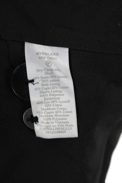 Everlane Womens Linen Notched Collar Buttoned Long Sleeve Blazer Black Size 14